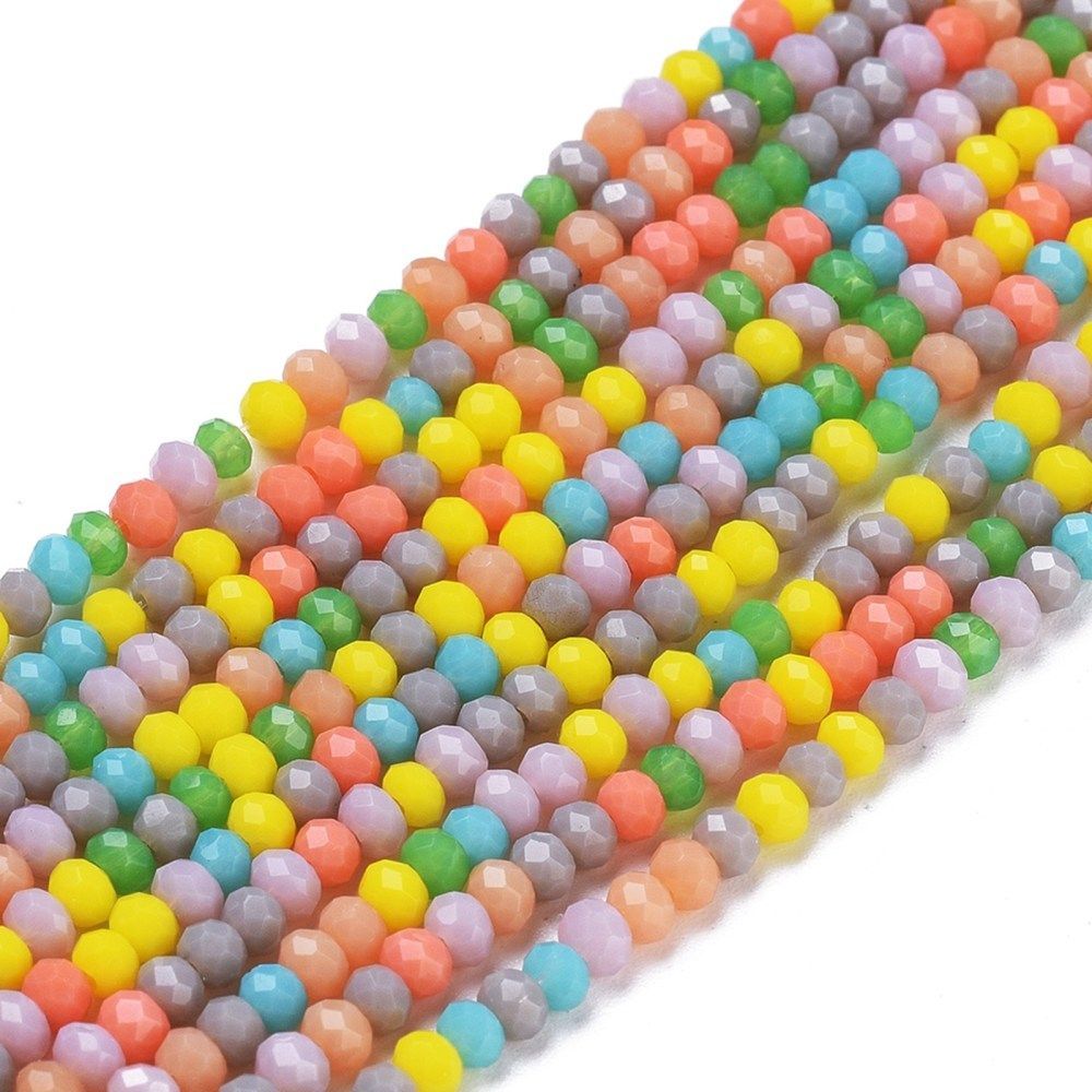 Opaque Faceted Glass Rondelles, 3x2mm, Mixed Colours