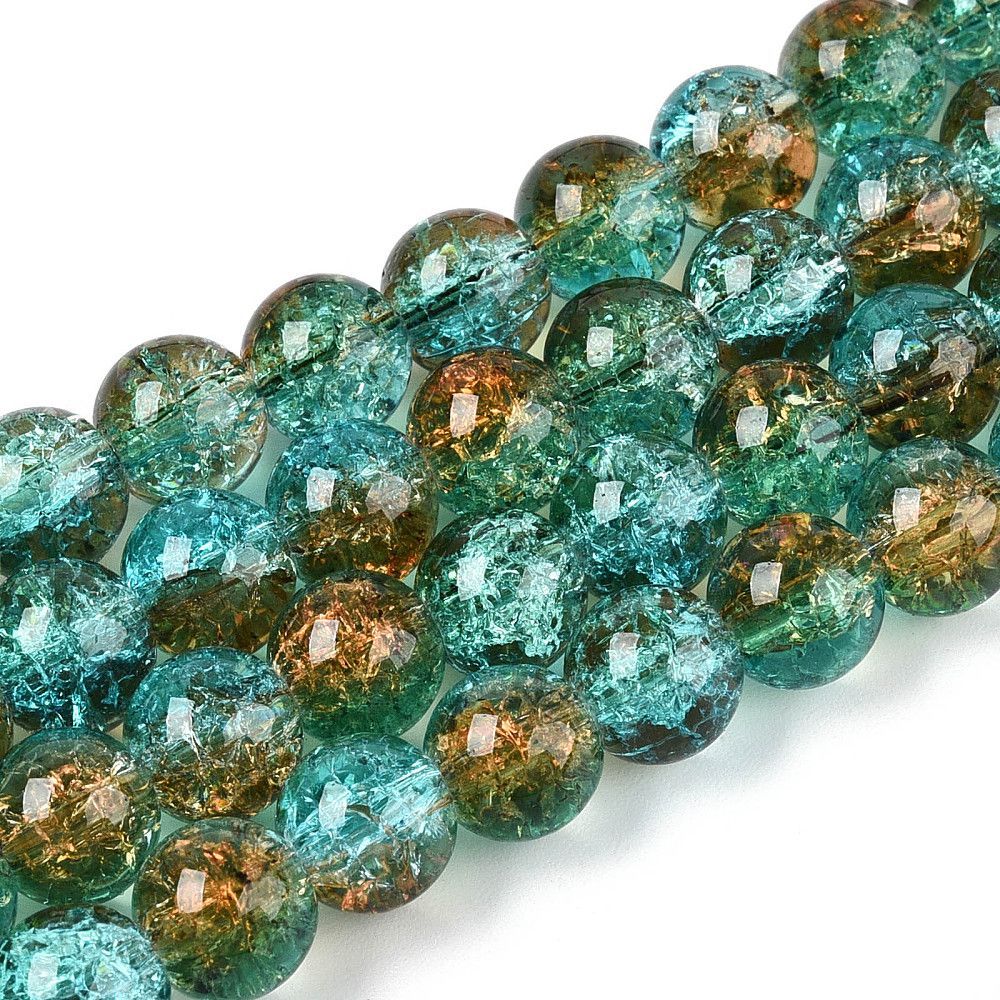 50 x 8mm Crackle Glass in Teal & Gold