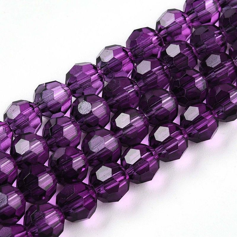 6mm Faceted Glass Beads in Deep Purple, 1 Strand