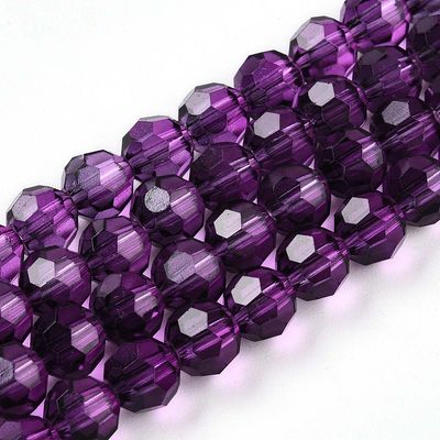 6mm Faceted Glass Beads in Deep Purple, 1 Strand