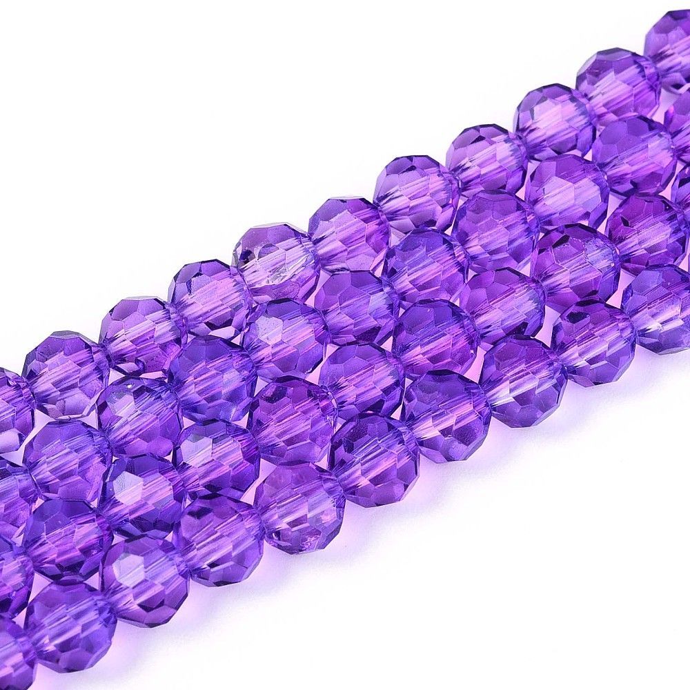 6mm Faceted Glass Beads in Purple, 1 Strand