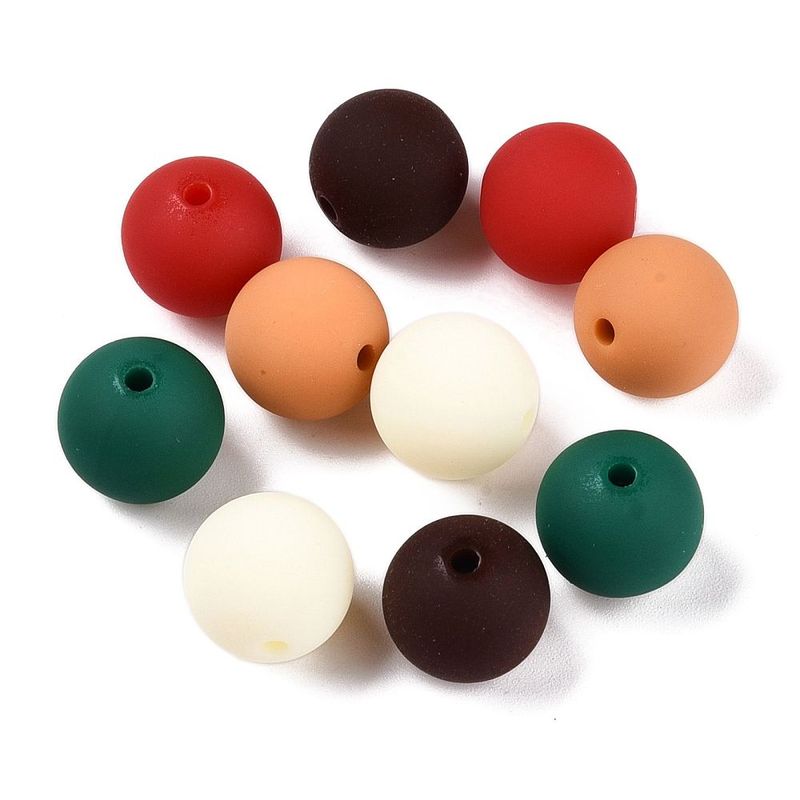 30 x 11mm Rubberized Acrylic Beads, Turquoise, Orange/Red/Green/Brown Mix