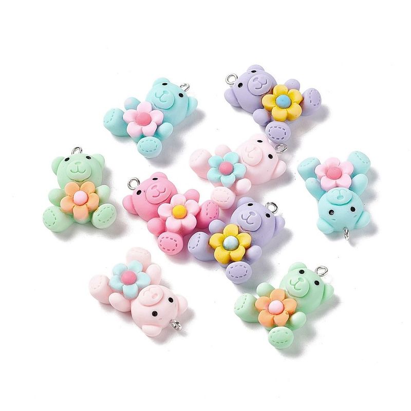 3 x Resin Teddy Bear Pendants/Charms, 30x21x10mm