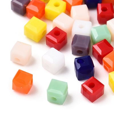 50 x 4x4mm Faceted Glass Cube Beads, Mixed Primary Colours