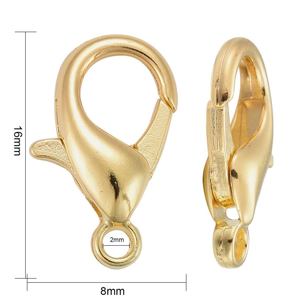 10 x Gold Plated Lobster Clasps, 16x8mm