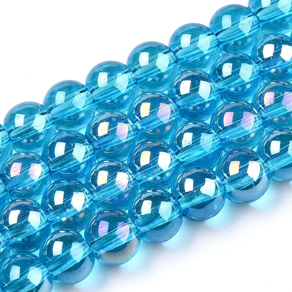 Electroplated Glass Beads in Turquoise Blue with AB Finish, 6mm, 1 Strand