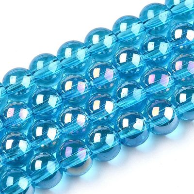 Electroplated Glass Beads in Turquoise Blue with AB Finish, 6mm, 1 Strand
