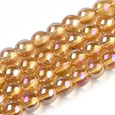 Electroplated Glass Beads in Gold with AB Finish, 6mm, 1 Strand
