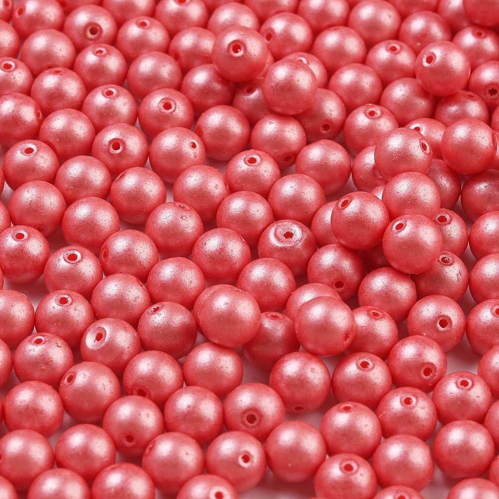 100 x Pearlised Glass Beads, Coral Red, 6mm
