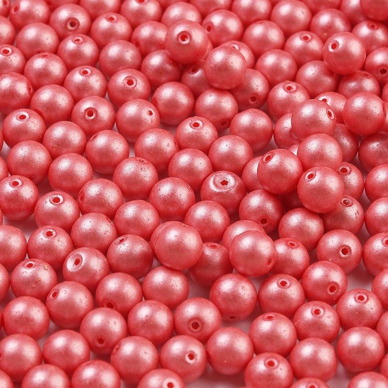 100 x Pearlised Glass Beads, Coral Red, 6mm