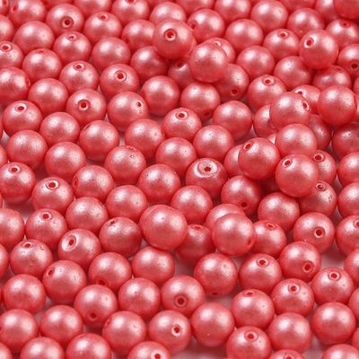 100 x Pearlised Glass Beads, Coral Red, 6mm