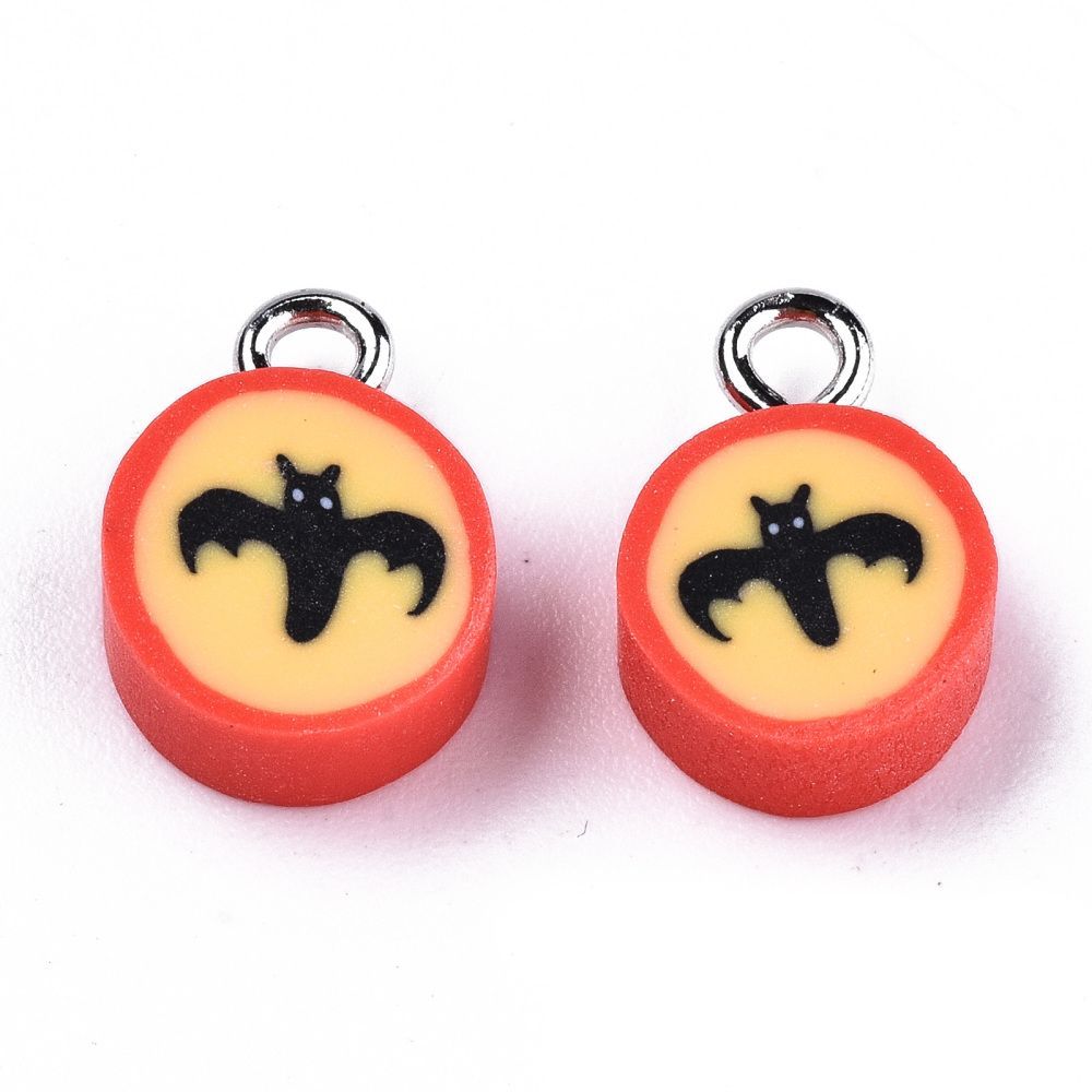 10 x Polymer Halloween Bat Charms, 14x10x4mm