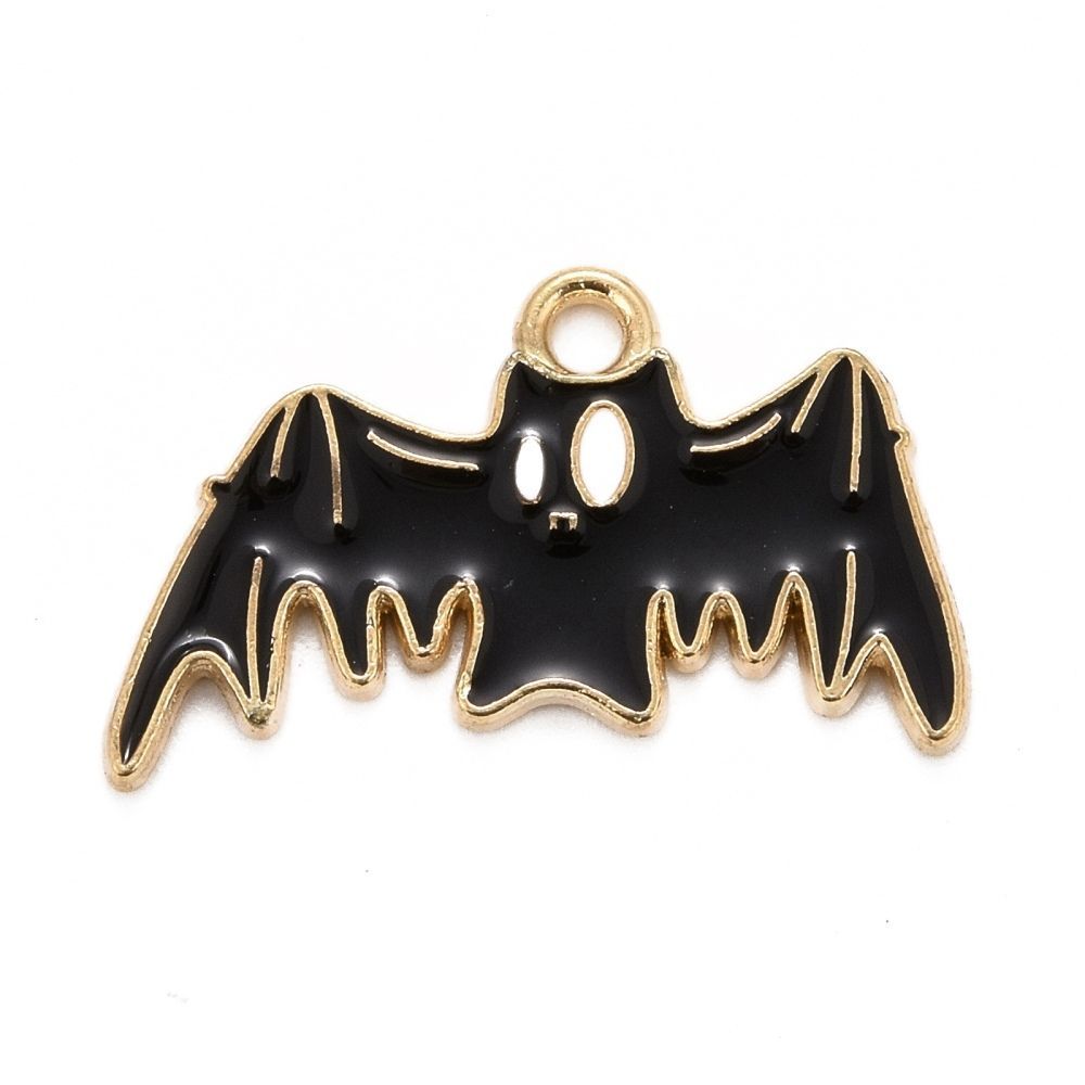 Halloween Light Gold and Enamel Bat Charm, 24x14mm