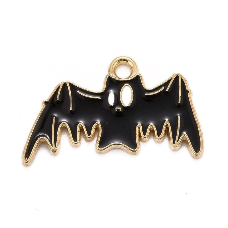 Halloween Light Gold and Enamel Bat Charm, 24x14mm