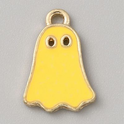 Halloween Light Gold and Enamel Ghost Charm, 14x10mm