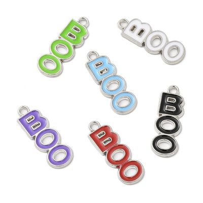 4 x Halloween Silver and Enamel 'Boo' Charm, 25x9mm