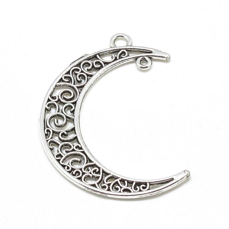 Antique Silver Crescent Moon Pendant/Connector, 40x29mm