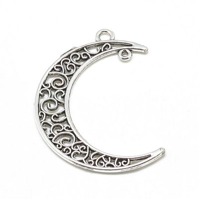 Antique Silver Crescent Moon Pendant/Connector, 40x29mm