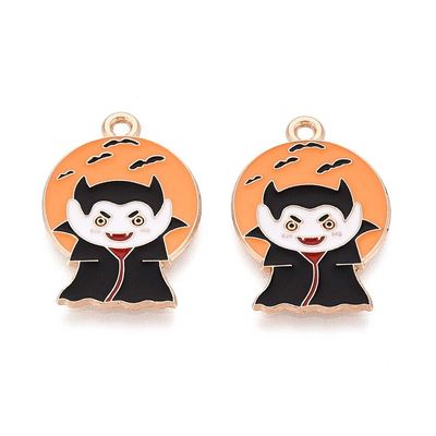 Halloween Light Gold and Enamel Vampire Charm/Pendant, 25x17mm