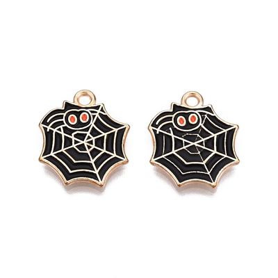 Halloween Light Gold and Enamel Spider's Web Charm, 17x15mm