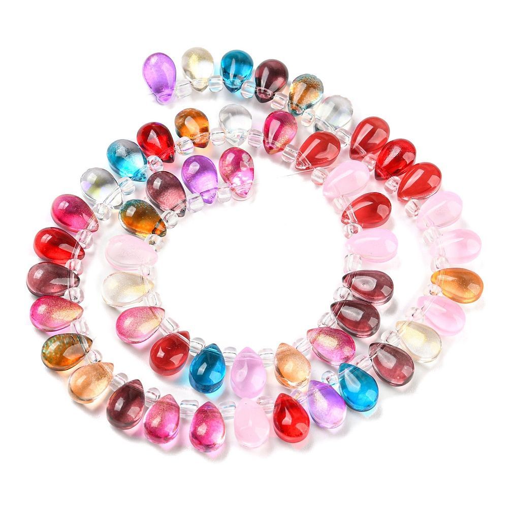 Top Drilled Glass Teardrop Beads, 9x6x5mm, Mixed Colours