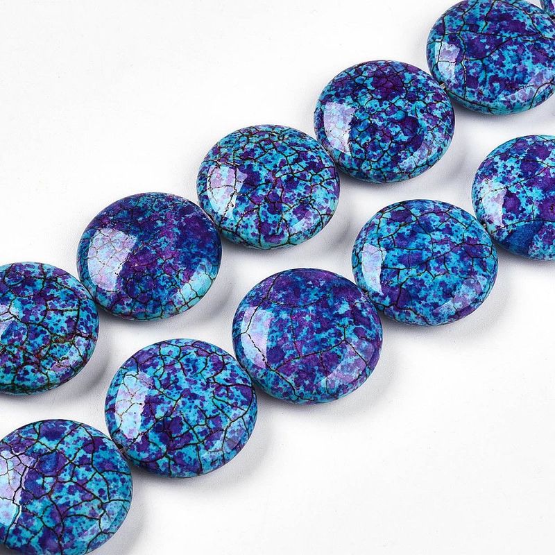 Painted Flat Round Stone Beads, 26x6mm