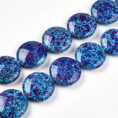 Painted Flat Round Stone Beads, 26x6mm