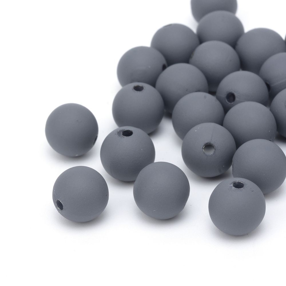 30 x 10mm Rubberized Acrylic Beads, Grey