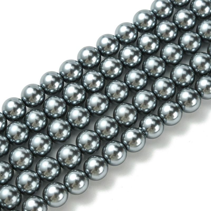 8mm Glass Pearls in Slate Grey, 1 Strand 8mm Glass Pearls in Slate Grey, 1 Strand