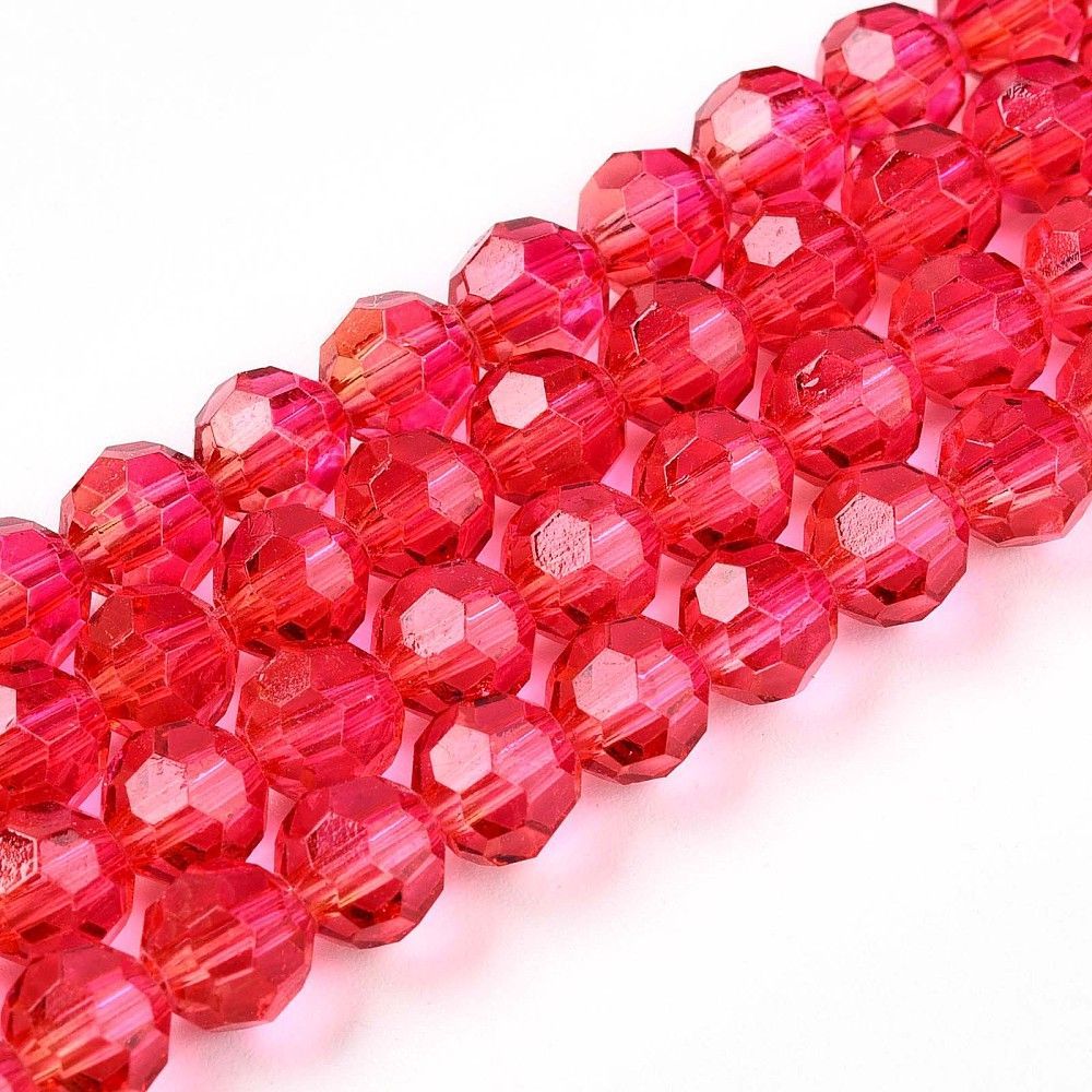 6mm Faceted Glass Beads in Bright Red/Pink, 1 Strand