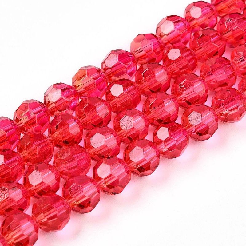 6mm Faceted Glass Beads in Bright Red/Pink, 1 Strand 6mm Faceted Glass Beads in Bright Red/Pink, 1 Strand
