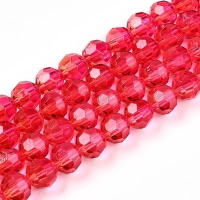 6mm Faceted Glass Beads in Bright Red/Pink, 1 Strand