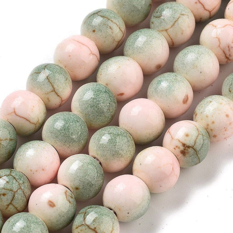 Painted Stone Beads in Peach/Green, 8mm Painted Stone Beads in Peach/Green, 8mm