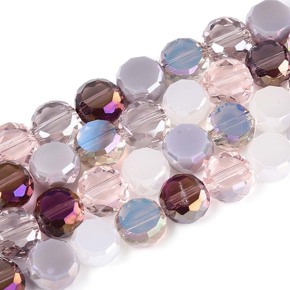 Faceted Glass Coin Bead Strands, 7.5x4.5mm, Purple/Mauve Mix