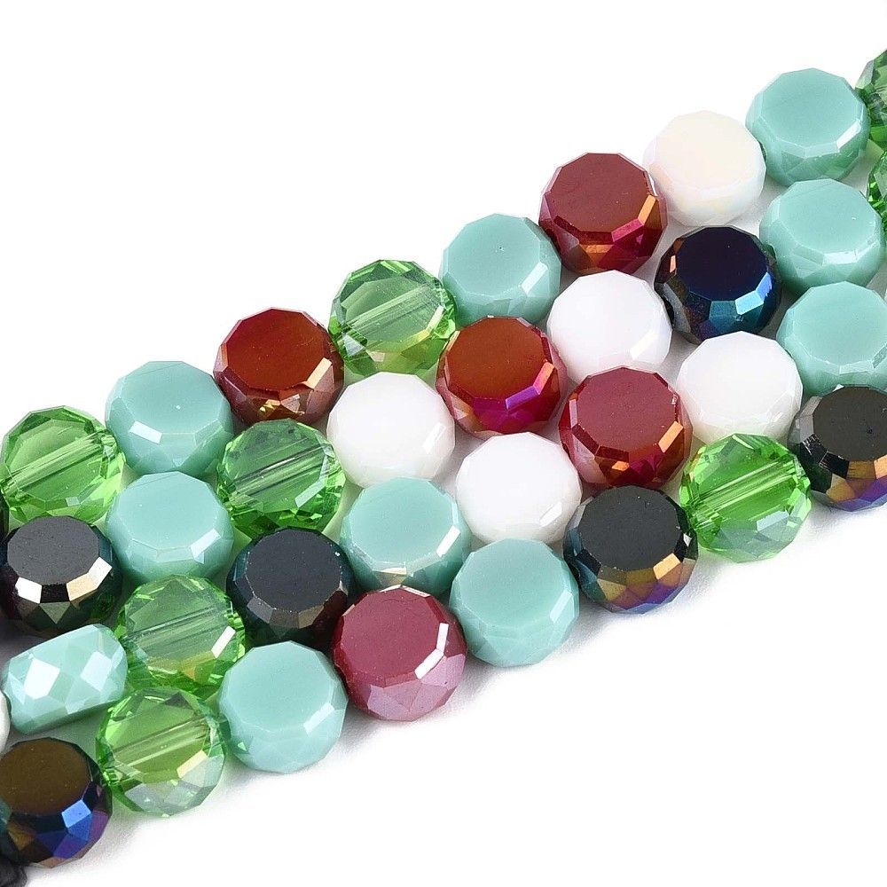 Faceted Glass Coin Bead Strands, 7.5x4.5mm, Mixed Colours
