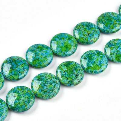 Painted Flat Round Stone Beads, Green Mix, 26x6mm Painted Flat Round Stone Beads, Green Mix, 26x6mm