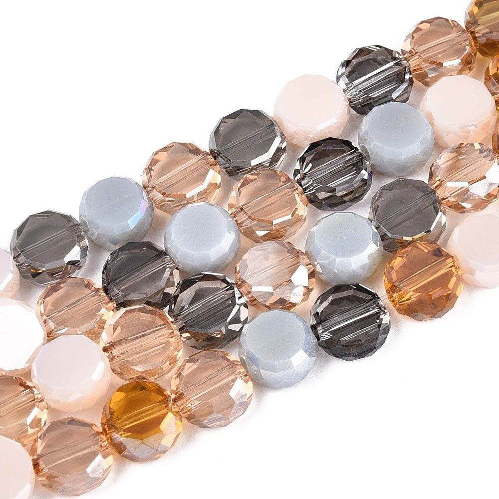 Faceted Glass Coin Bead Strands, 7.5x4.5mm, Earthy Tones