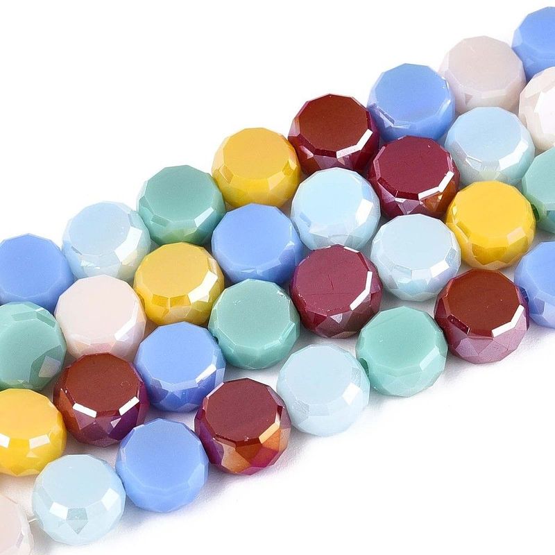 Faceted Glass Coin Bead Strands, 7.5x4.5mm, Mixed