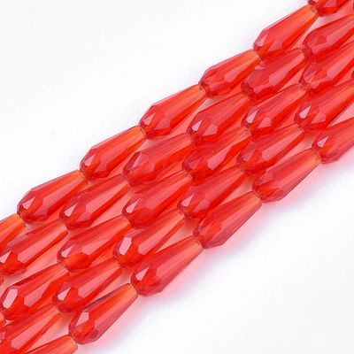 Faceted Glass Teardrop Beads in Red, 9x4mm