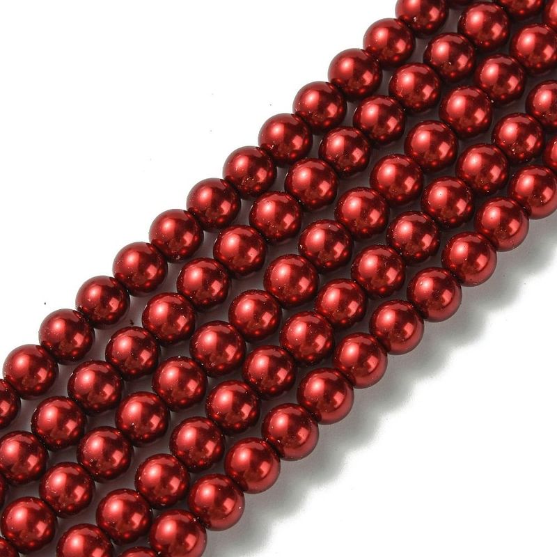 6mm Glass Pearls in Red, 1 Strand