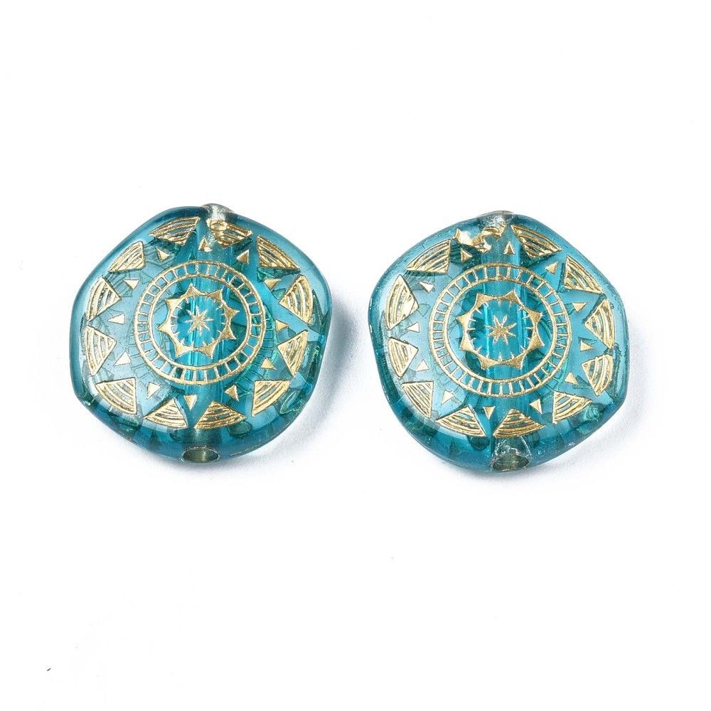 20 x Plated Acrylic Coin Beads, 18x4mm, Teal & Gold 20 x Plated Acrylic Coin Beads, 18x4mm, Teal & Gold