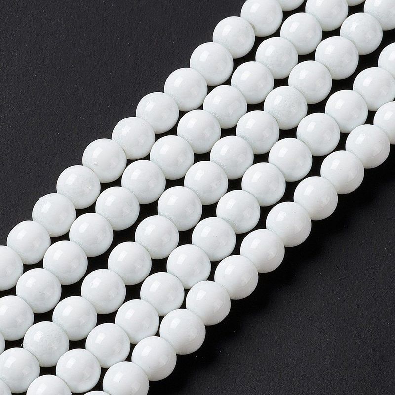 Painted Glass Beads, White, 6mm