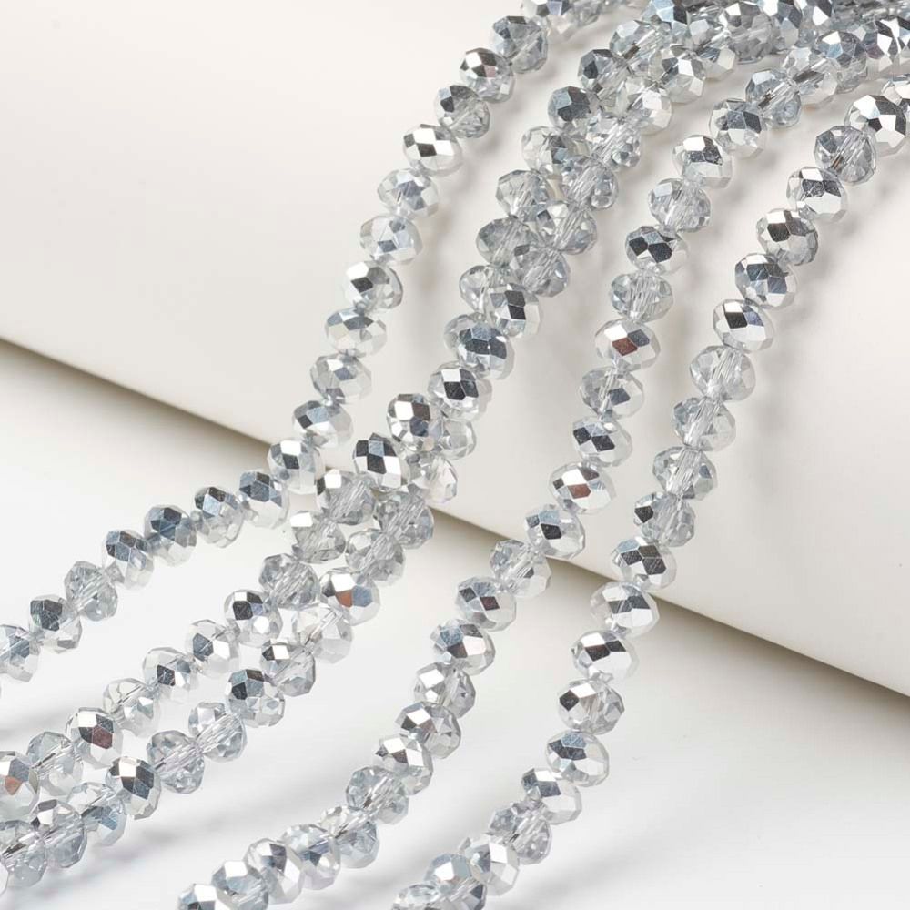 6x5mm Half Silver Plated Faceted Glass Rondelles, 1 Strand