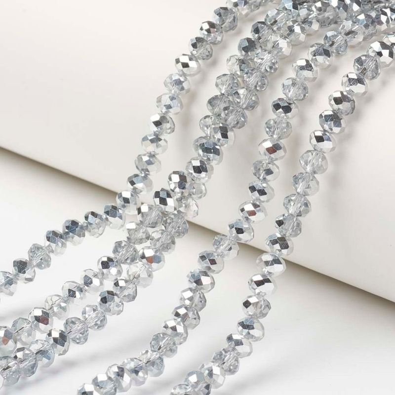 6x5mm Half Silver Plated Faceted Glass Rondelles, 1 Strand
