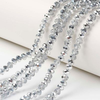 6x5mm Half Silver Plated Faceted Glass Rondelles, 1 Strand