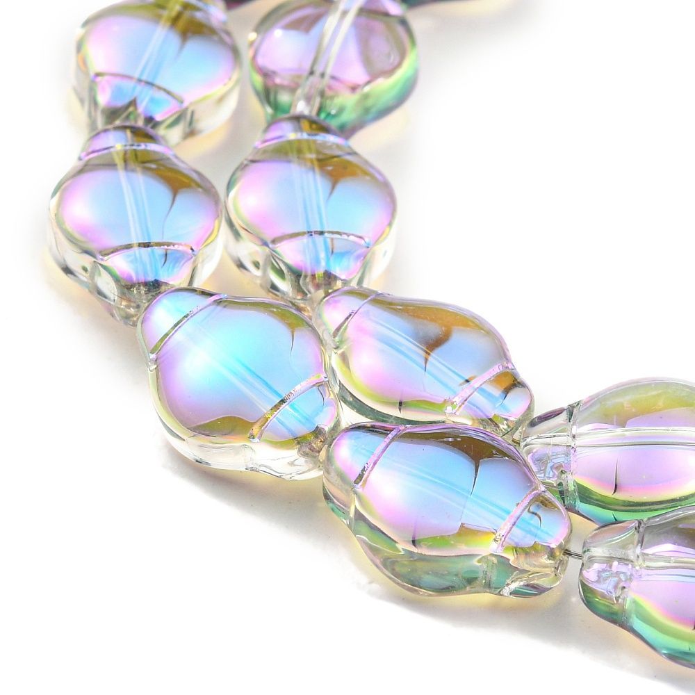Electroplated Glass Lantern Beads, Clear with Rainbow Plating, 12x9x5mm