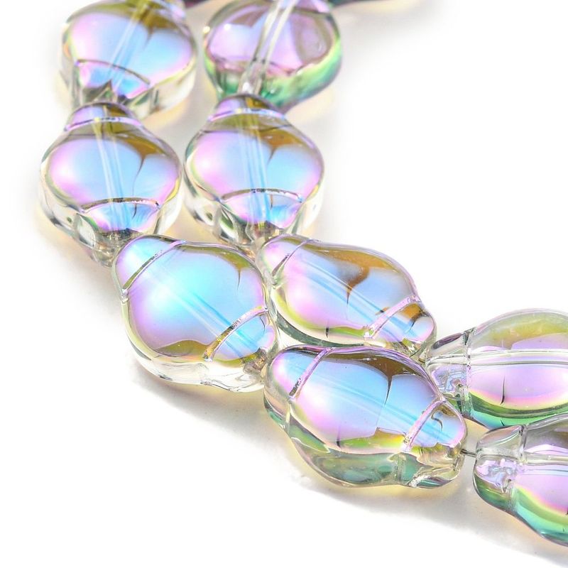 Electroplated Glass Lantern Beads, Clear with Rainbow Plating, 12x9x5mm