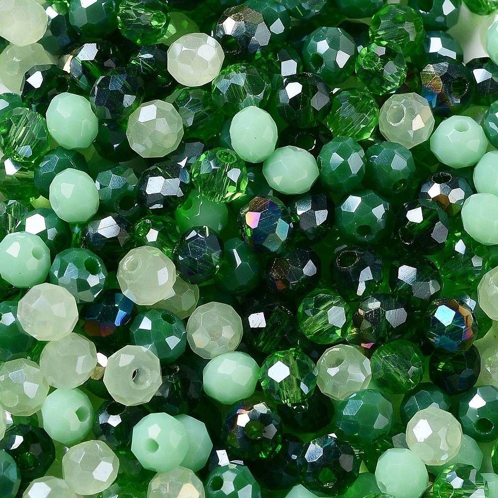 100 x 4x3mm Faceted Glass Rondelles, Mixed Greens