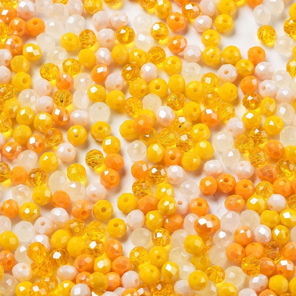 100 x 4x3mm Faceted Glass Rondelles, Mixed Yellows