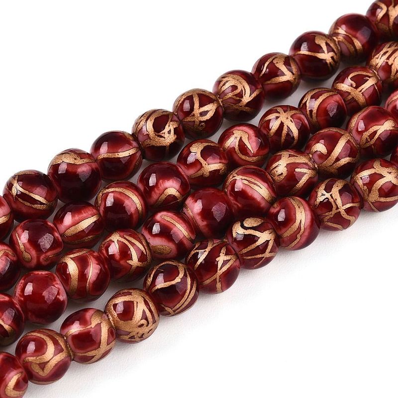 100 x Painted Glass Beads, Dark Red, 6mm